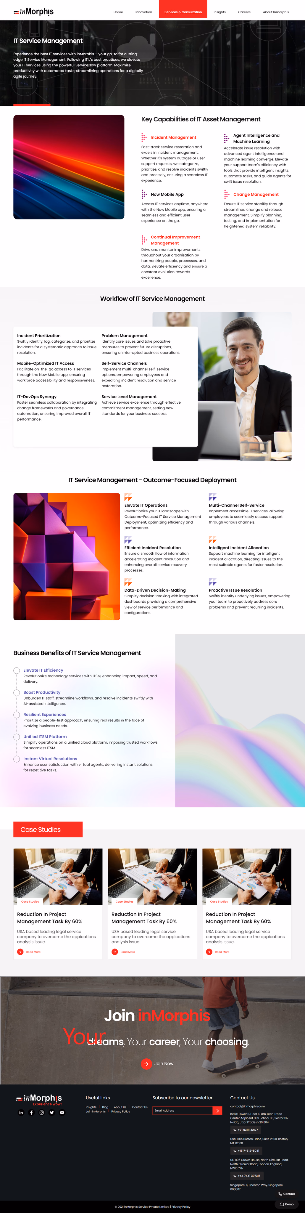 inMorphis IT Service Management landing page design